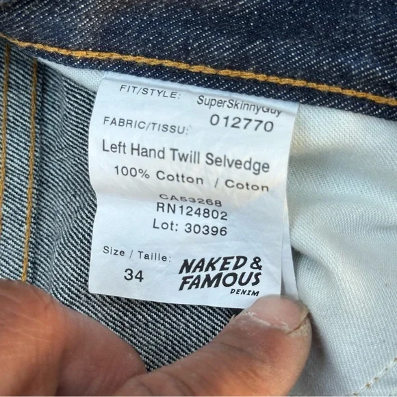 Naked & Famous Super Skinny Guy Japanese  Selvedge Denim Jeans size 34 - Picture 5 of 10